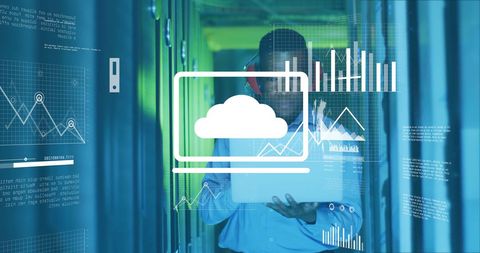 Man Using Laptop in Data Center with Cloud Graphics - Download Free Stock Images Pikwizard.com