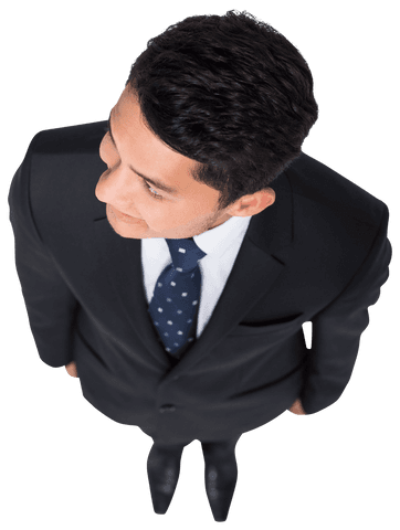Top View of Joyful Asian Businessman on Transparent Background