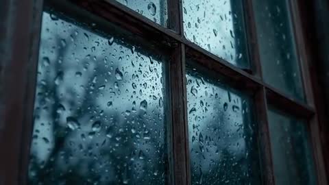 Rainwater Nestled on Vintage Window Frame in Calm Interior