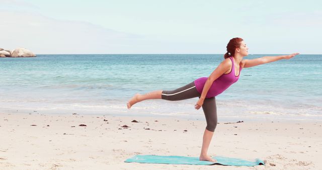 Woman Practicing Yoga Pose on Seaside Beach - Download Free Stock Images Pikwizard.com