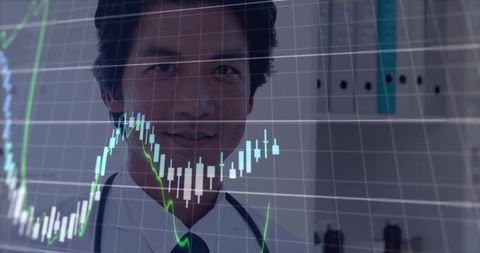financial data overlaying confident doctor in hospital setting - Download Free Stock Images Pikwizard.com