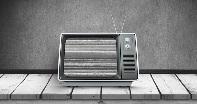 Vintage TV with Static Displayed on Wooden Floor in Dark Room - Download Free Stock Images Pikwizard.com