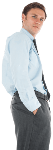 Transparent confident businessman standing with hand in pocket