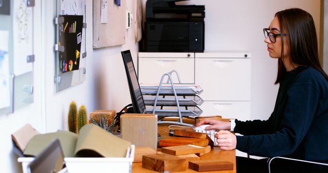 Focused Female Designer Working at Desk in Office Environment - Download Free Stock Images Pikwizard.com