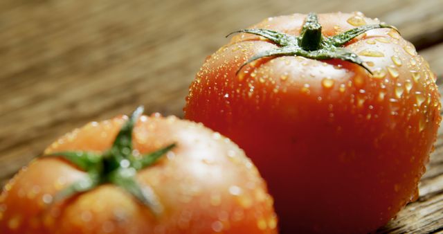 Close-up of Fresh Dewy Tomatoes on Wooden Surface - Download Free Stock Images Pikwizard.com