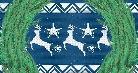 Festive christmas blue background with reindeer pattern