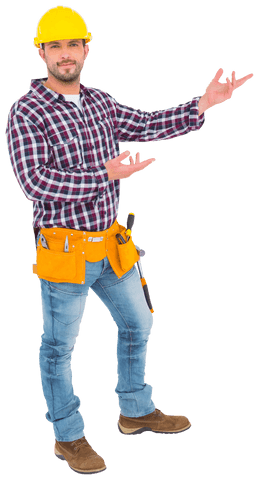 Transparent Handyman Presenting Product with Tools and Hard Hat - Download Free Stock Videos Pikwizard.com