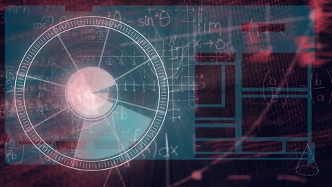 Neon Scanner with Math Equations on Dark Background
