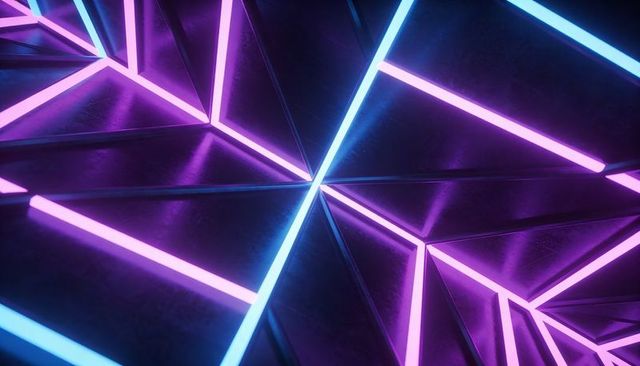 Neon triangular panels forming futuristic tessellated pattern with magenta cyan glow