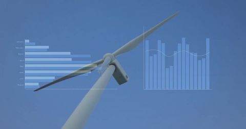 Wind Turbine with Financial Data Graphics Overlaid on Clear Sky - Download Free Stock Images Pikwizard.com