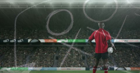 Rugby Strategy Overlays with Player in Packed Stadium