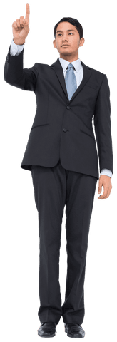 Portrait of businessman pointing on transparent background
