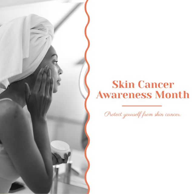 Skin Cancer Awareness Month Promotion with Biracial Woman Applying Face Cream - Download Free Stock Templates Pikwizard.com