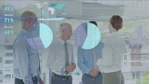 Diverse Business Team Analyzing Global Financial Data Overlay