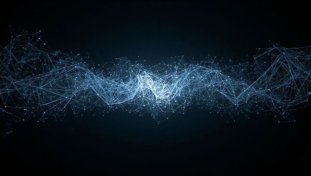 Luminous Neural Network Stream Connecting Nodes and Data Points Across Dark Digital Space