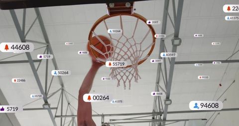 Basketball Action Shot with Social Media Interaction Elements