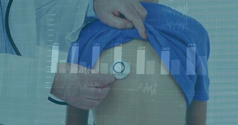 Doctor examining child's back with medical data coolang highlight