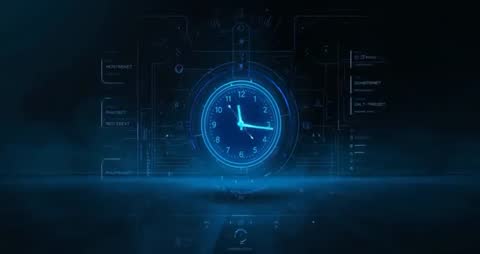 Futuristic Digital Clock Hologram Interface