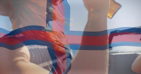 Celebrating at sea with faroese flag overlay