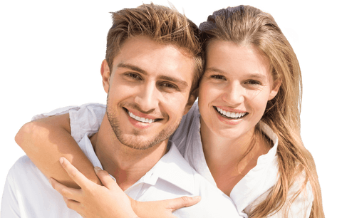 Happy Caucasian Couple Embracing on Transparent Background