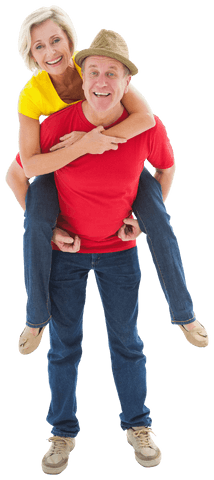 Transparent Joyful Mature Couple Piggybacking Playfully