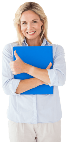 smiling woman holding blue binder transparent - Download Free Stock Videos Pikwizard.com