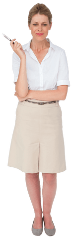 Thinking Caucasian Businesswoman on Transparent Background