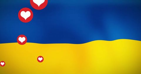 Hearts Floating Over Ukraine Flag, Symbolizing Support and Solidarity