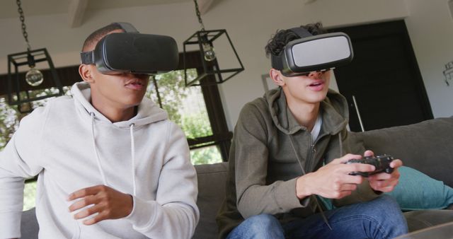 Teenagers Using Virtual Reality Headsets While Gaming at Home - Download Free Stock Images Pikwizard.com