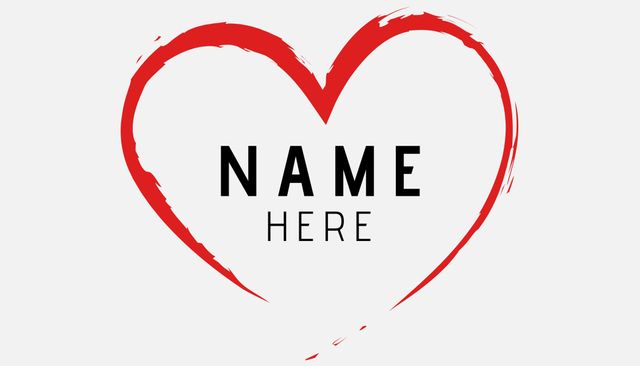 This template features a bold red heart outline with space for adding a personalized name or message. Ideal for use in romantic contexts such as Valentine's Day gifts, wedding invitations, and anniversary celebrations. It can also be adapted for branding in businesses related to love and relationships such as flower shops, chocolate boutiques, or dating services.