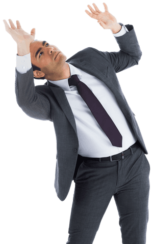Transparent Businessman in Suit with Arms Raised