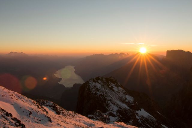 Mountain Sunrise over Snowy Peaks and Lake Scenery - Download Free Stock Photos Pikwizard.com