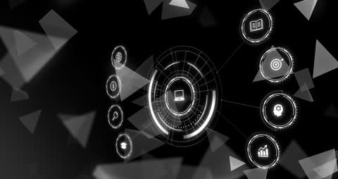 Futuristic Tech Network Interface with Digital Icons