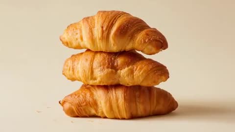 Stacking Golden Croissants on Minimalist Tabletop under Shifting Studio Light