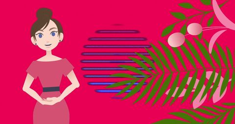 Retro Tropical Illustration with Woman and Pink Background