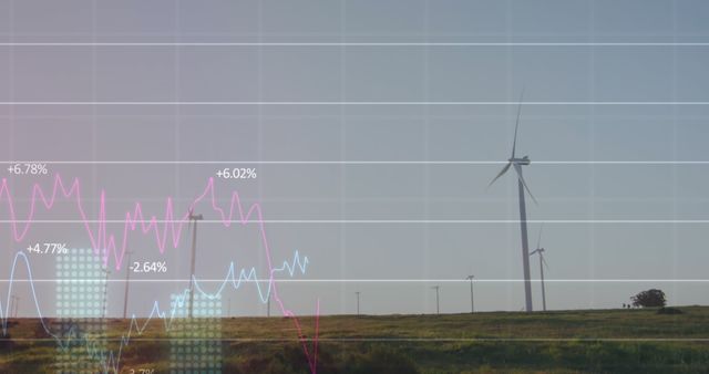 Wind Farm with Financial Graph Overlay in Clear Sky - Download Free Stock Images Pikwizard.com