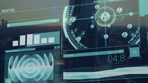 Futuristic Data Analysis with Digital Interface Display