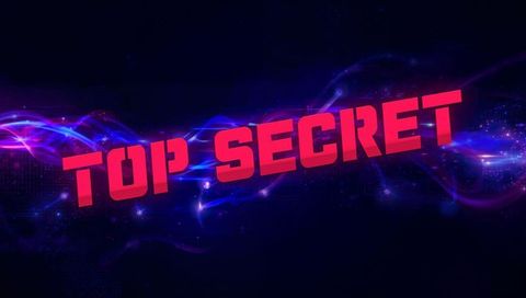 Neon top secret cyber banner with red 3d text and futuristic glowing waves