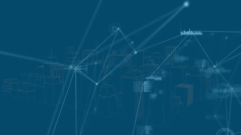 Digital Network Over 3D Cityscape with Futuristic Theme
