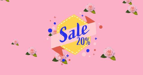 Colorful sale banner with flowers and discount offer