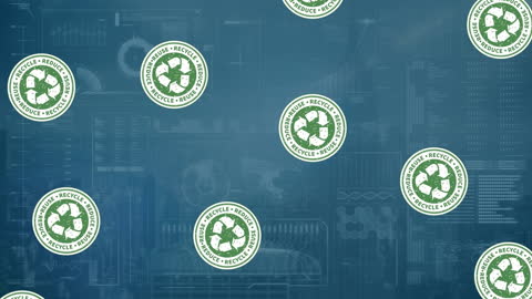 Digital Recycling Icons Overlaying Futuristic Data Background
