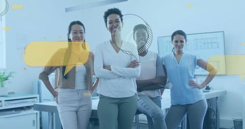 Diverse team of women collaborating in modern office environment