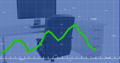 Animated Financial Trends Line Over Office Desk
