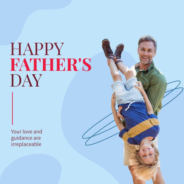 Perfect for promoting Father's Day festivities, cards, and advertisements. Can be used on social media posts, cards, newsletters, and family-related promotions that emphasize the special bond between fathers and their children.