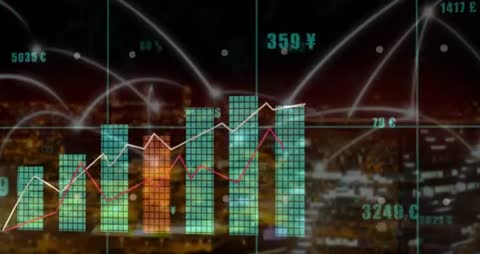 Futuristic Financial Data Analytics Visual with Neon Grid
