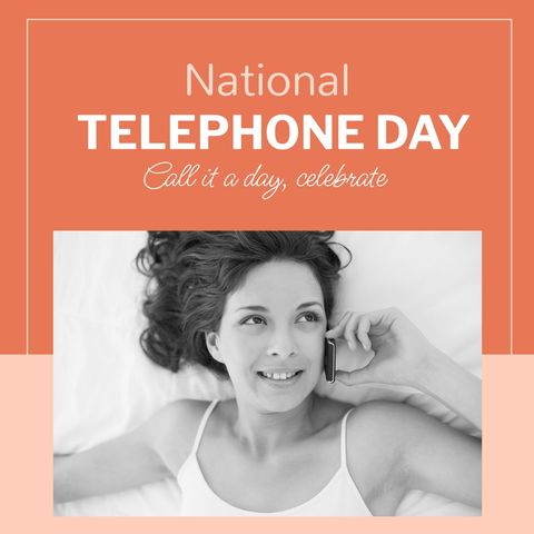 happy national telephone day celebration with smiling woman - Download Free Stock Templates Pikwizard.com