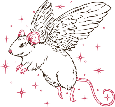 whimsical winged mouse with red stars on transparent background - Download Free Stock Videos Pikwizard.com