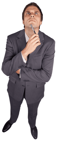 Thoughtful Businessman in Suit Contemplating on Transparent Background