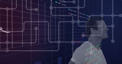 caucasian man engaging with digital data interface - Download Free Stock Images Pikwizard.com