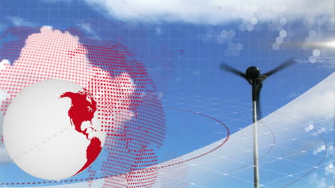 Animated Globe and Digital Interface Concept with Wind Turbine